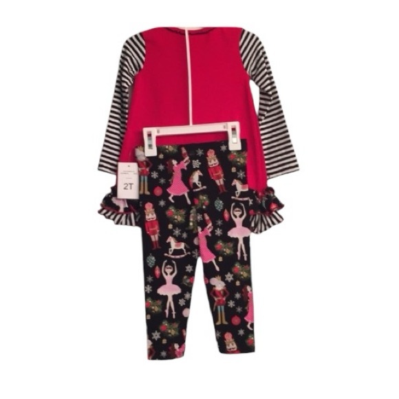 Bonnie Jean Red Nutcracker Ruffle Dress & Leggings Outfit 2T - Picture 4 of 8